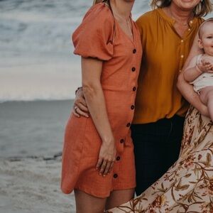 Madewell Texture & Threas Orange Button Front Mini Dress
